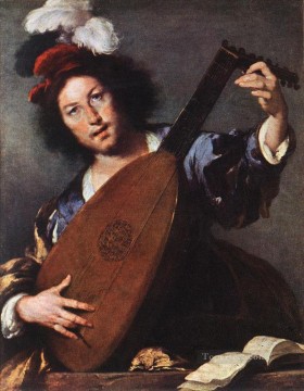 baroque Painting - Lute Player Italian Baroque Bernardo Strozzi
